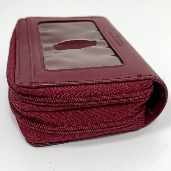 BUXTON Wine Red Leather Accordion Double Zip Around Credit Card ID Holder Wallet - Picture 7 of 9